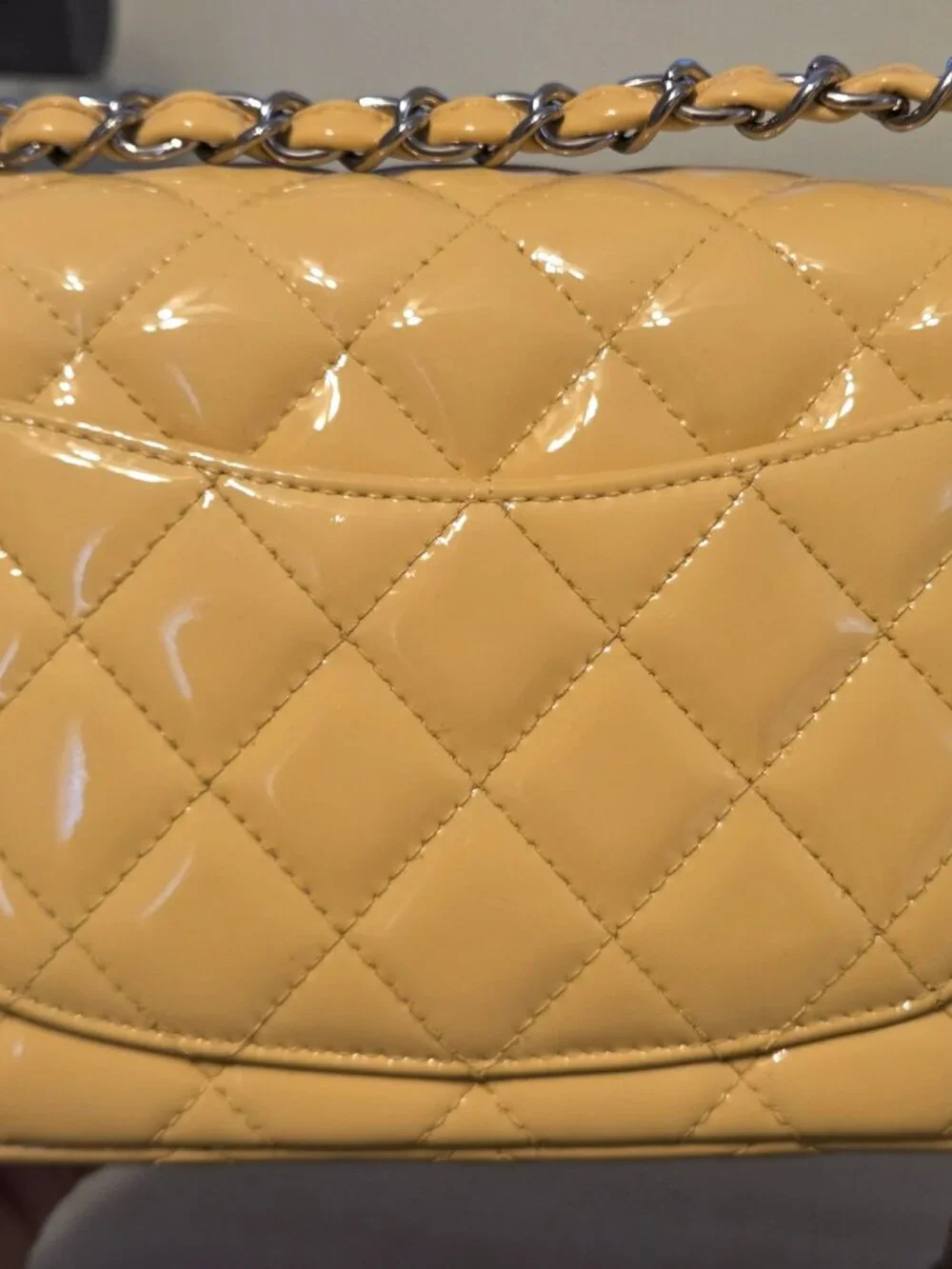 Chanel mini yellow patent leather flap